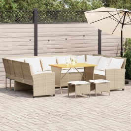 Juego de sofás jardín con cojines 4 pzas ratán sintético beige