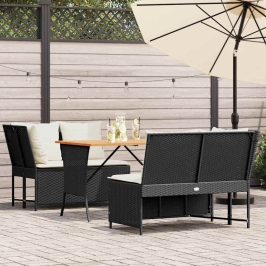 Set de sofás de jardín con cojines 3 pzas ratán sintético negro