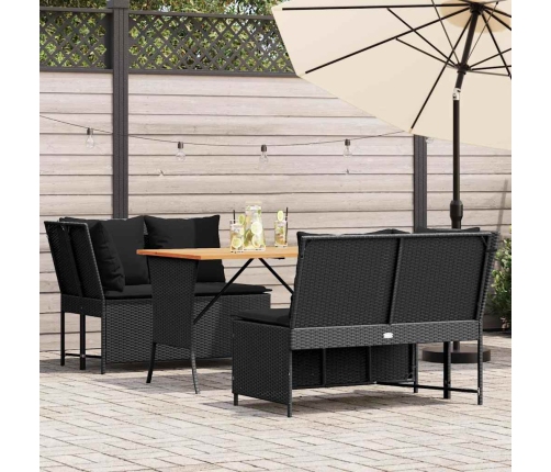 Set de sofás de jardín con cojines 3 pzas ratán sintético negro