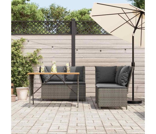 Set de sofá de jardín 3 pzas y cojines ratán sintético gris