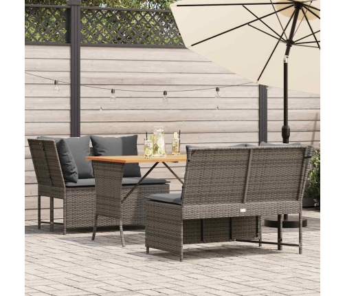 Set de sofá de jardín 3 pzas y cojines ratán sintético gris