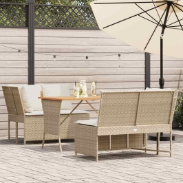 Juego de sofás de jardín con cojines beige 3 pzas ratán PE