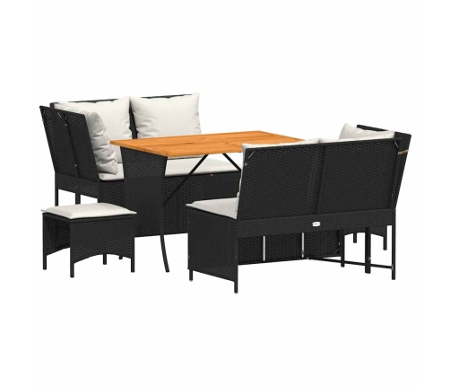 Set de muebles de jardín 5 pzas y cojines ratán sintético negro