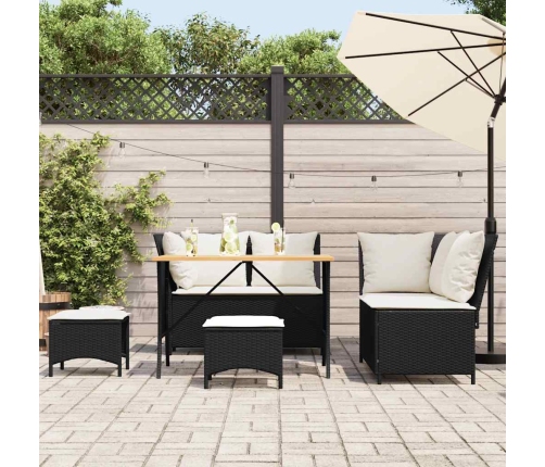 Set de muebles de jardín 5 pzas y cojines ratán sintético negro