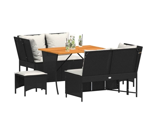 Set de muebles de jardín 5 pzas y cojines ratán sintético negro