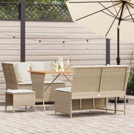 Juego de sofás jardín con cojines 5 pzas ratán sintético beige