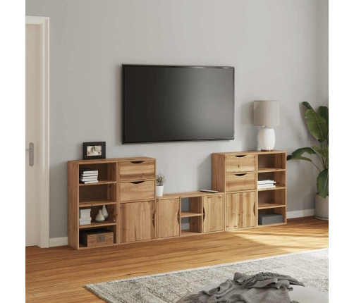 Muebles de TV 5 uds. con almacenaje "ODDA" madera maciza pino