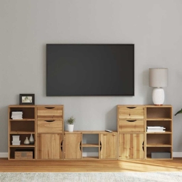 Muebles de TV 5 uds. con almacenaje "ODDA" madera maciza pino