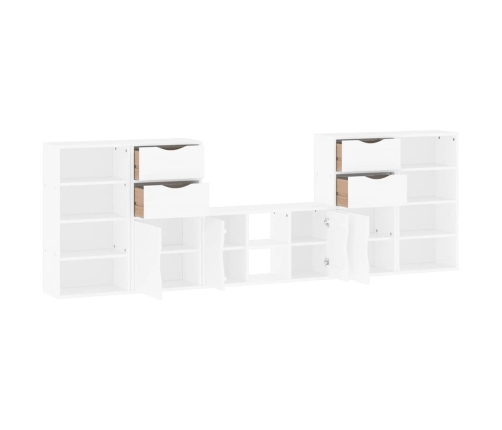 Muebles de TV 5 uds. con almacenaje "ODDA" blanco madera pino