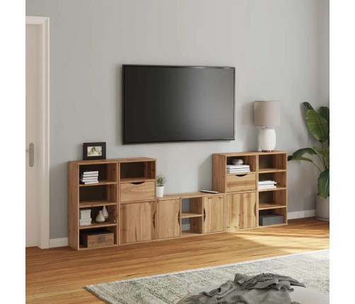 Muebles de TV 5 uds. con almacenaje "ODDA" madera maciza pino