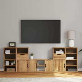 Muebles de TV 5 uds. con almacenaje "ODDA" madera maciza pino