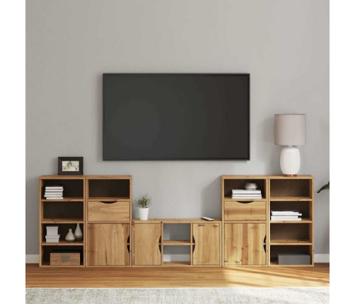 Muebles de TV 5 uds. con almacenaje "ODDA" madera maciza pino