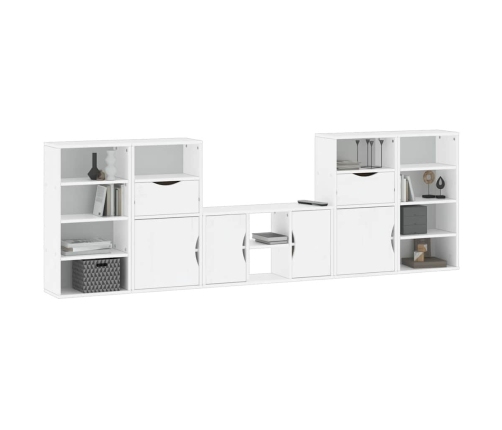 Muebles de TV 5 uds. con almacenaje "ODDA" blanco madera pino