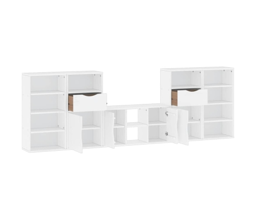 Muebles de TV 5 uds. con almacenaje "ODDA" blanco madera pino