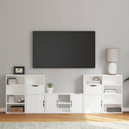 Muebles de TV 5 uds. con almacenaje "ODDA" blanco madera pino