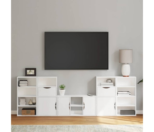 Muebles de TV 5 uds. con almacenaje "ODDA" blanco madera pino