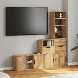 Muebles de TV 4 uds. con almacenaje "ODDA" madera maciza pino