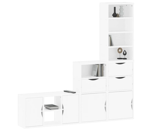 Muebles de TV 4 uds. con almacenaje "ODDA" blanco madera pino