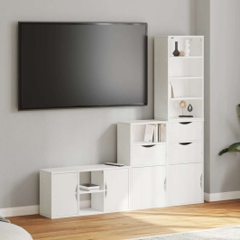 Muebles de TV 4 uds. con almacenaje "ODDA" blanco madera pino