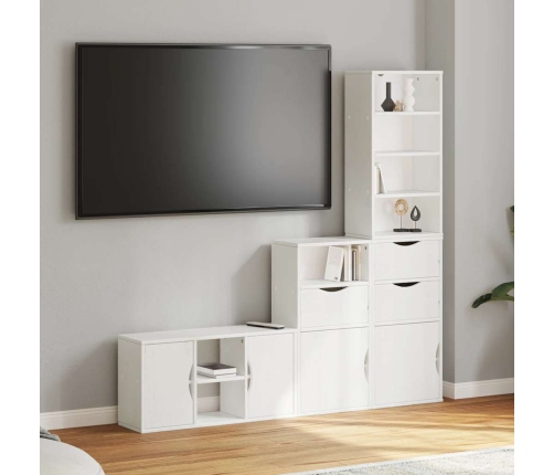 Muebles de TV 4 uds. con almacenaje "ODDA" blanco madera pino