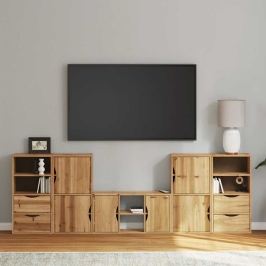 Muebles de TV 5 uds. con almacenaje "ODDA" madera maciza pino