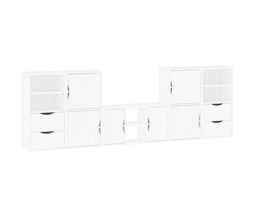 Muebles de TV 5 uds. con almacenaje "ODDA" blanco madera pino