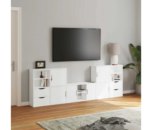 Muebles de TV 5 uds. con almacenaje "ODDA" blanco madera pino