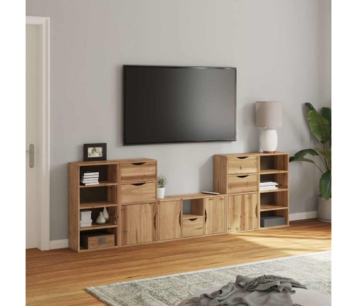 Muebles de TV 5 uds. con almacenaje "ODDA" madera maciza pino