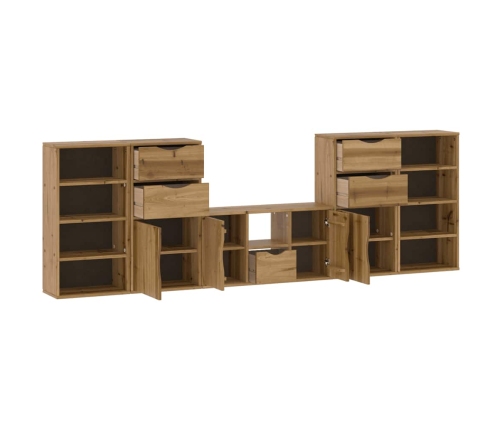 Muebles de TV 5 uds. con almacenaje "ODDA" madera maciza pino