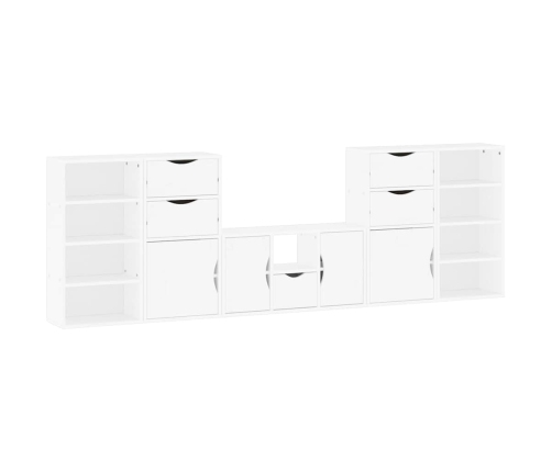 Muebles de TV 5 uds. con almacenaje "ODDA" blanco madera pino