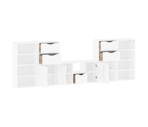 Muebles de TV 5 uds. con almacenaje "ODDA" blanco madera pino