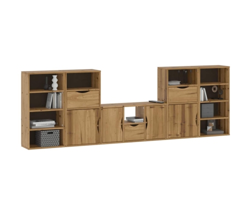 Muebles de TV 5 uds. con almacenaje "ODDA" madera maciza pino