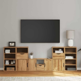 Muebles de TV 5 uds. con almacenaje "ODDA" madera maciza pino