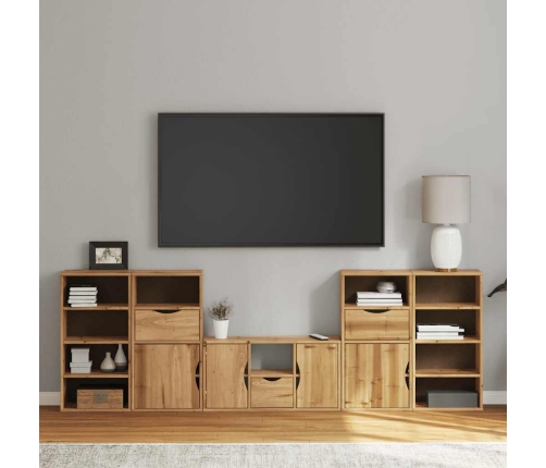 Muebles de TV 5 uds. con almacenaje "ODDA" madera maciza pino