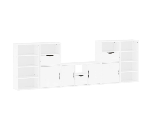 Muebles de TV 5 uds. con almacenaje "ODDA" blanco madera pino