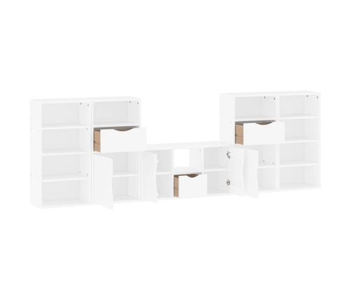 Muebles de TV 5 uds. con almacenaje "ODDA" blanco madera pino