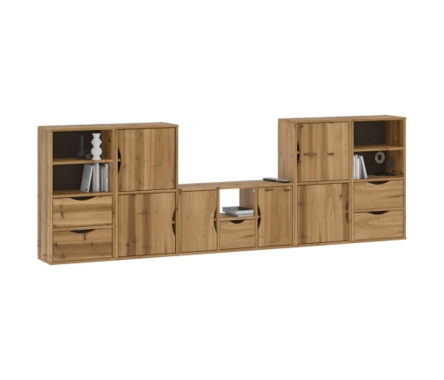 Muebles de TV 5 uds. con almacenaje "ODDA" madera maciza pino