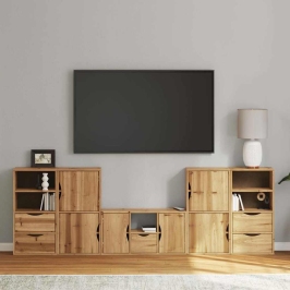 Muebles de TV 5 uds. con almacenaje "ODDA" madera maciza pino