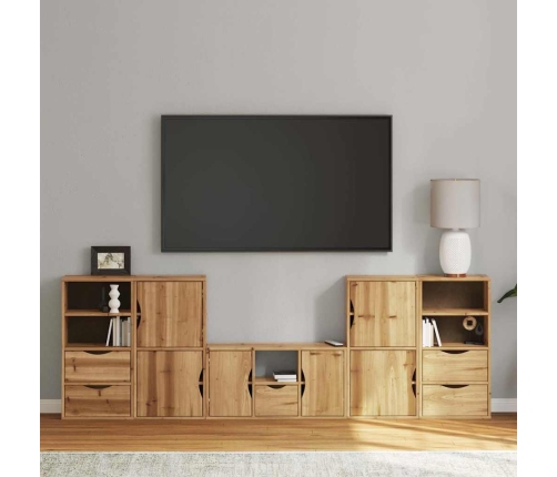 Muebles de TV 5 uds. con almacenaje "ODDA" madera maciza pino