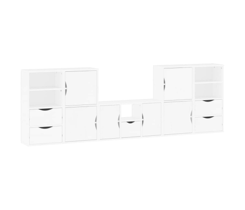 Muebles de TV 5 uds. con almacenaje "ODDA" blanco madera pino