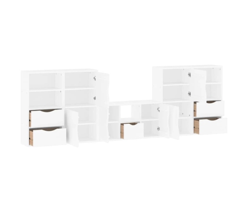 Muebles de TV 5 uds. con almacenaje "ODDA" blanco madera pino