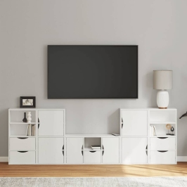 Muebles de TV 5 uds. con almacenaje "ODDA" blanco madera pino