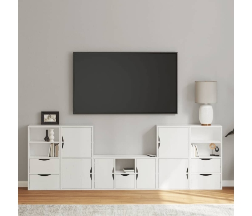 Muebles de TV 5 uds. con almacenaje "ODDA" blanco madera pino