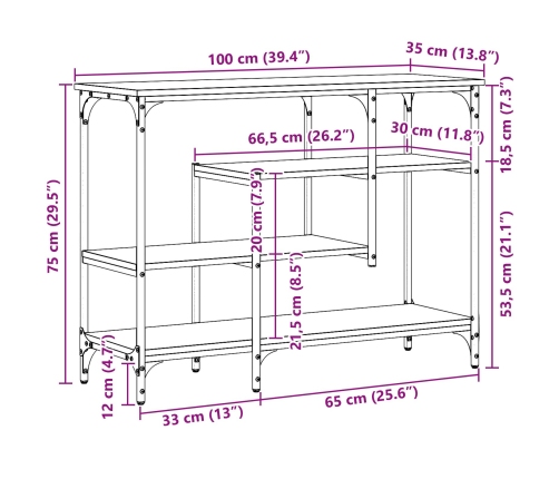 Mesa Consola  Negra de Roble 100x35x75 cm de Madera Engineered y Acero