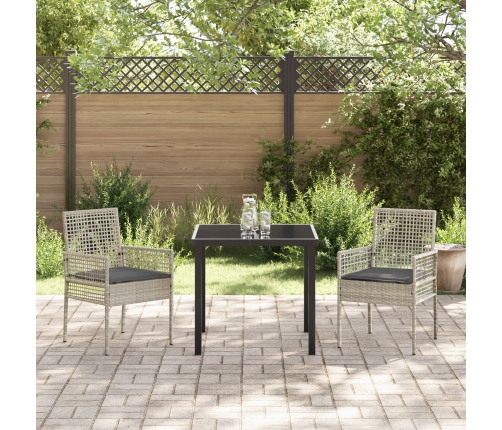 Sillas de Jardín  2 pcs con Cojines Gris Claro Poliratán