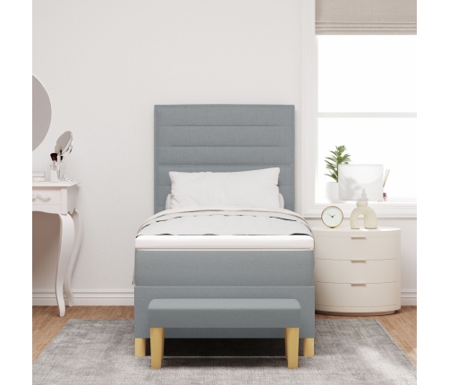 Cama con Somier  con Colchón y Banco Gris Claro 90x200 cm Tela