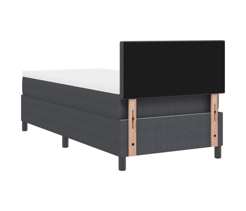 Cama con Base de Resortes  con Colchón & Luz LED Gris Oscuro 90x200 cm Tela de Pana