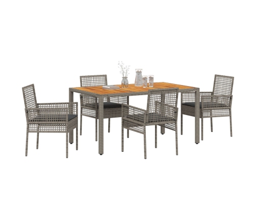 Conjunto de Comedor de Jardín  de 5 Piezas con Cojines Gris Poliratán
