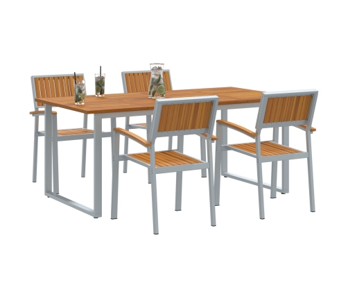 Juego de Comedor de Jardín de 5 Piezas en Gris Acero y Madera Sólida de Acacia