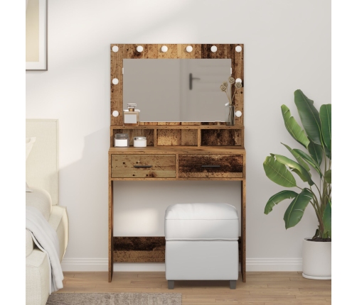Mesita de Tocador  con Luces LED de Madera Vieja 79x41x135 cm